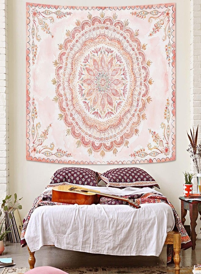 Fowocu Boho Floral Mandala Tapestry Wall Hanging Pink Bohemian Flower Medallion Tapestry Aesthetic Watercolor Hippie Indian Small Tapestries for Bedroom Living Room Dorm Decor 40 x 30 Inch - Image 5